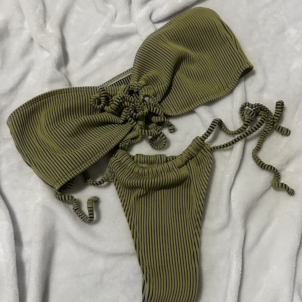 Olive Green Ribbed Bikini Set
